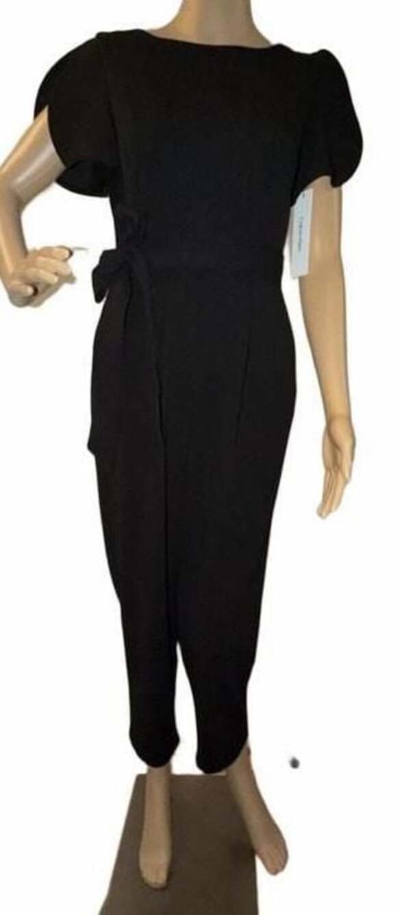 Calvin Klein Women's Tulip Sleeve Belted Jumpsuit Size 2 Black